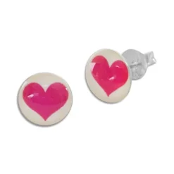 Ohrstecker|Ohrstecker|Elfen Schmuck Runde Ohrstecker pinkes Herz 925 Silber