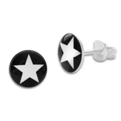 Ohrstecker|Ohrstecker|Elfen Schmuck Runde Ohrstecker weißer Stern auf schwarz 925 Silber