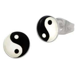 Ohrstecker|Ohrstecker|Elfen Schmuck Runde Ohrstecker Yin Yang Symbol 10 mm Edelstahl