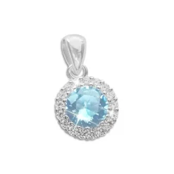 Anhänger Für Damen|Silber Anhänger|Elfen Schmuck Runder Strass Anhänger aquamarin blau und weiß 925 Silber