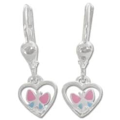 Ohrhänger|Silber Ohrhänger|Elfen Schmuck Schmetterlings Ohrringe für Kinder Herz rosa blau 925 Silber