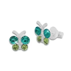 Ohrstecker|Silber Ohrstecker|Elfen Schmuck Schmetterlings Ohrstecker mit türkis / grün Strass Steinen 925 Silber
