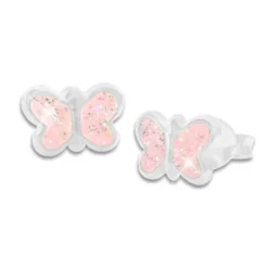 Ohrstecker|Silber Ohrstecker|Elfen Schmuck Schmetterlings Ohrstecker mit Glitzer und rosa Lack 925 Silber