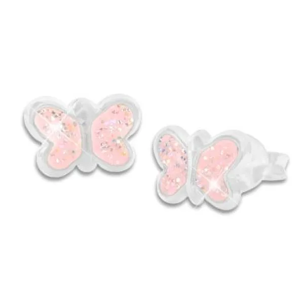 Ohrstecker|Silber Ohrstecker|Elfen Schmuck Schmetterlings Ohrstecker mit Glitzer und rosa Lack 925 Silber