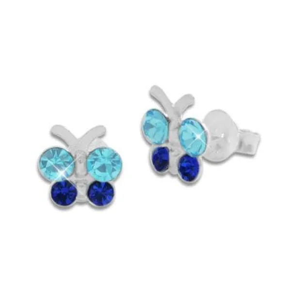 Ohrstecker|Silber Ohrstecker|Elfen Schmuck Schmetterlings Ohrstecker mit blauen Strass Steinen 925 Silber