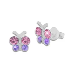 Ohrstecker|Silber Ohrstecker|Elfen Schmuck Schmetterlings Ohrstecker mit rosa / lila Strass Steinen 925 Silber