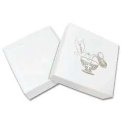 Anhänger Etuis|Ohrring Etuis|Elfen Schmuck Schmucketui für Taufringe weiß-silber mit Taube 55 x 55 x 25 mm