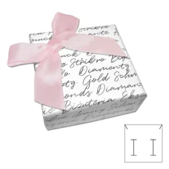 Ohrring Etuis|Ketten Etuis|Elfen Schmuck Schmuck Etui Script mit rosa Schleife weiß / schwarz 45 x 45 x 22 mm