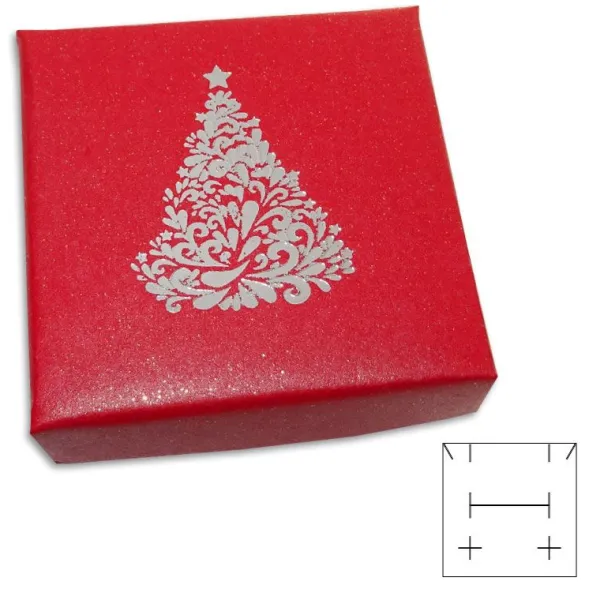 Anhänger Etuis|Ohrring Etuis|Elfen Schmuck Schmucketui Weihnachten rot mit Weihnachtsbaum silber 50 x 50 x 25 mm