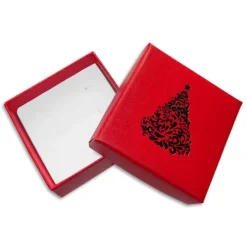 Anhänger Etuis|Ohrring Etuis|Elfen Schmuck Schmucketui Weihnachten rot mit Weihnachtsbaum silber 50 x 50 x 25 mm
