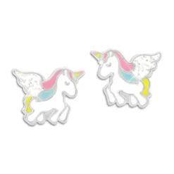 Ohrstecker|Silber Ohrstecker|Elfen Schmuck Schmuck Kinder Ohrstecker träumendes Einhorn mit Glitzer 925 Silber