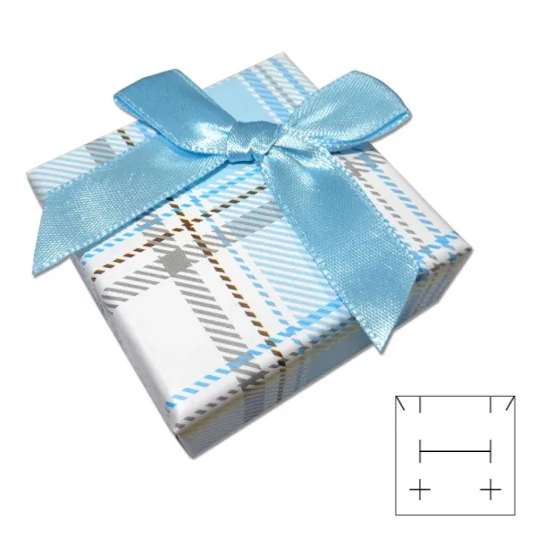 Anhänger Etuis|Ohrring Etuis|Elfen Schmuck Schmuckschachtel Karo weiß / hellblau mit Schleife 45 x 45 x 22 mm