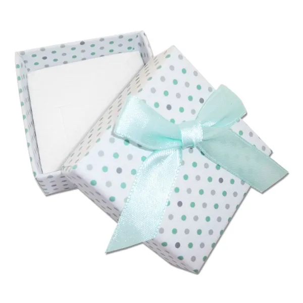 Ohrring Etuis|Ketten Etuis|Elfen Schmuck Schmuckschachtel Punkte und Schleife weiß mint 45 x 45 x 22 mm