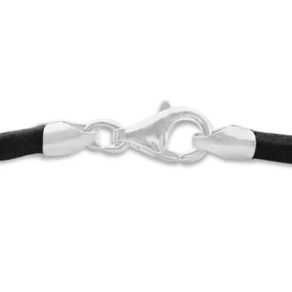 Damenketten|Elfen Schmuck Schwarzes Lederband 3 mm 42 cm mit 925 Silber Verschluss