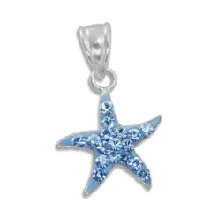 Anhänger Für Kinder|Silber Anhänger|Elfen Schmuck Seestern Anhänger blau mit Strass 925 Silber