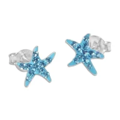 Ohrstecker|Ohrstecker|Elfen Schmuck Seestern Ohrstecker hellblau mit Strass 925 Silber