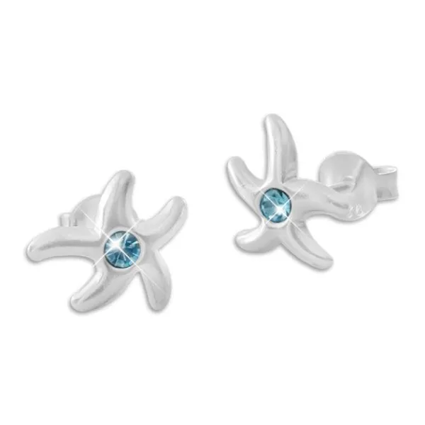Ohrstecker|Ohrstecker|Elfen Schmuck Seestern Ohrstecker mit aqua blauem Kristall 925 Silber