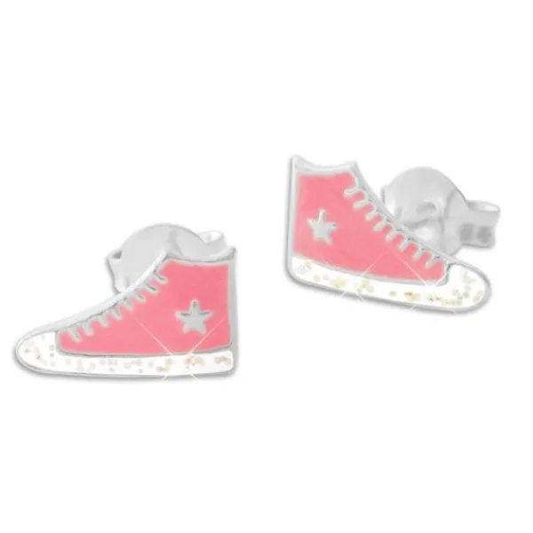 Ohrstecker|Ohrstecker|Elfen Schmuck Sneaker Ohrstecker mit Stern hell pink Glitzer 925 Silber