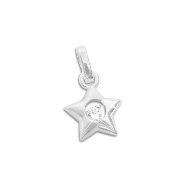 Anhänger Für Kinder|Silber Anhänger|Elfen Schmuck Stern Anhänger mit Zirkonia Strass Stein matt-glänzend 925 Silber