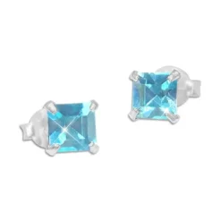 Ohrstecker|Ohrstecker|Elfen Schmuck Strass Ohrstecker viereckig aqua blau 4 x 4 mm 925 Silber