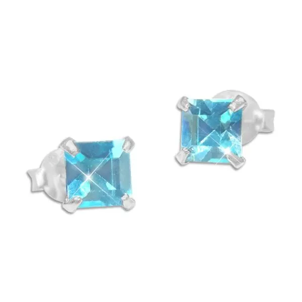 Ohrstecker|Ohrstecker|Elfen Schmuck Strass Ohrstecker viereckig aqua blau 4 x 4 mm 925 Silber