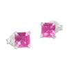 Ohrstecker|Ohrstecker|Elfen Schmuck Strass Ohrstecker viereckig pink 4 x 4 mm 925 Silber