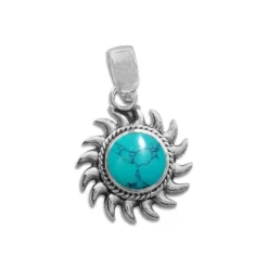 Anhänger Für Damen|Edelstein Anhänger In Silber|Elfen Schmuck Türkis Anhänger Sonne 925 Silber