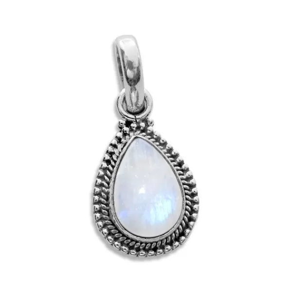 Anhänger Für Damen|Edelstein Anhänger In Silber|Elfen Schmuck Tropfen Mondstein Anhänger mit filigranem Rand 925 Silber
