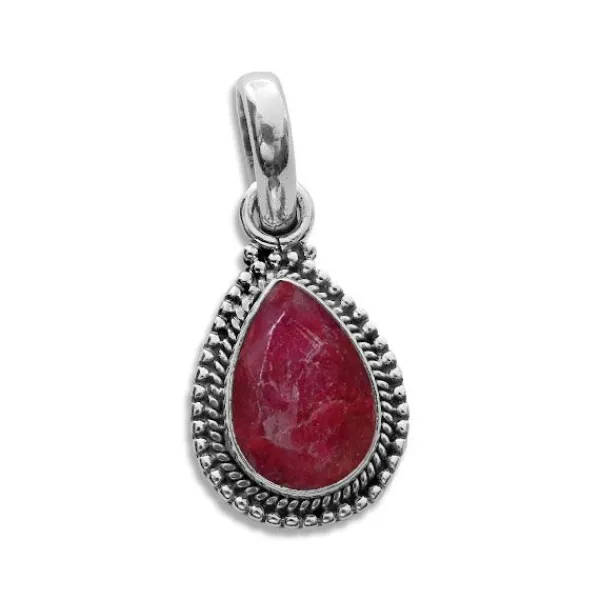 Anhänger Für Damen|Edelstein Anhänger In Silber|Elfen Schmuck Tropfen Rubinquarz Anhänger mit filigranem Rand 925 Silber