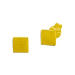 Ohrstecker|Ohrstecker|Elfen Schmuck Vergoldete flache Ohrstecker viereckig matt 925 Silber