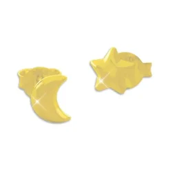 Ohrstecker|Ohrstecker|Elfen Schmuck Vergoldete Mond und Stern Ohrstecker 925 Silber