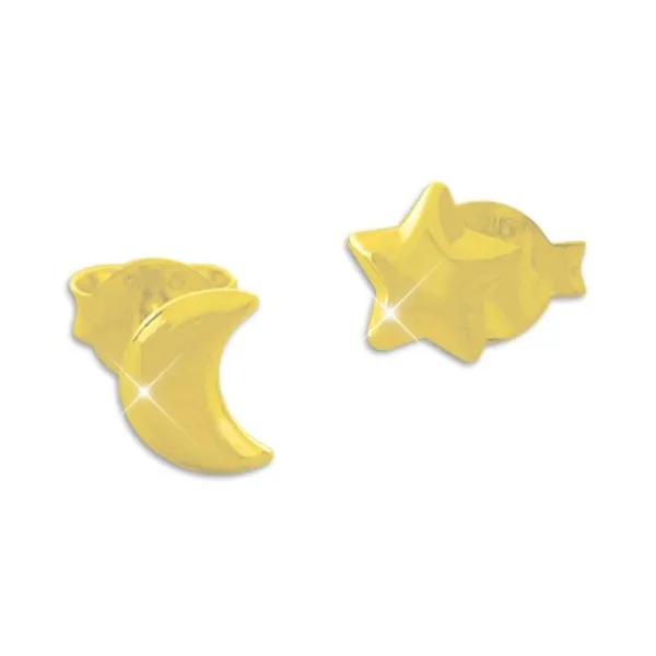 Ohrstecker|Ohrstecker|Elfen Schmuck Vergoldete Mond und Stern Ohrstecker 925 Silber