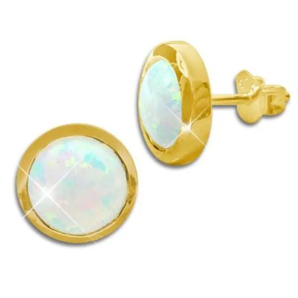 Ohrstecker|Silber Ohrstecker|Elfen Schmuck Vergoldete Opal Ohrstecker 10 mm rund 925 Silber