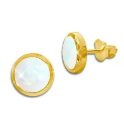 Ohrstecker|Silber Ohrstecker|Elfen Schmuck Vergoldete Opal Ohrstecker 8 mm rund 925 Silber
