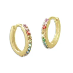 Klapp-creolen|Klapp-creolen|Elfen Schmuck Vergoldete Regenbogen Creolen mit 11 bunten Zirkonia Steinen 925 Silber