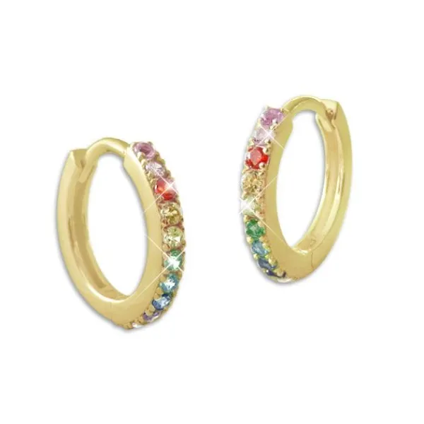 Klapp-creolen|Klapp-creolen|Elfen Schmuck Vergoldete Regenbogen Creolen mit 11 bunten Zirkonia Steinen 925 Silber