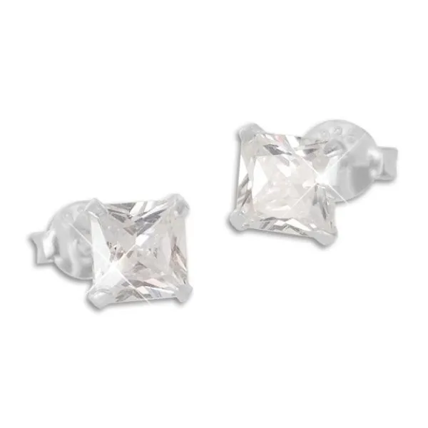 Ohrstecker|Ohrstecker|Elfen Schmuck Viereckige Strass Ohrstecker weiß 5 x 5 mm 925 Silber