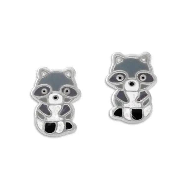 Ohrstecker|Silber Ohrstecker|Elfen Schmuck Waschbär Ohrstecker mit Glitzer 925 Silber