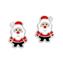 Ohrstecker|Silber Ohrstecker|Elfen Schmuck Weihnachtsmann Ohrstecker mit Strass Steinen 925 Silber