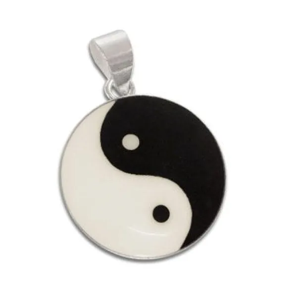 Anhänger Für Damen|Silber Anhänger|Elfen Schmuck Yin Yang Silberanhänger schwarz-creme 18 mm 925 Silber