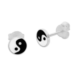 Ohrstecker|Silber Ohrstecker|Elfen Schmuck Yin Yang Symbol Ohrringe Ohrstecker rund 6 mm 925 Silber