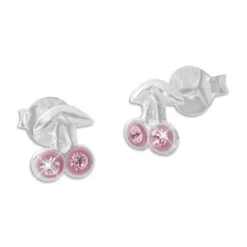 Ohrstecker|Silber Ohrstecker|Elfen Schmuck Zarte Kirschen Ohrstecker mit rosa Strass Kristallen 925 Silber