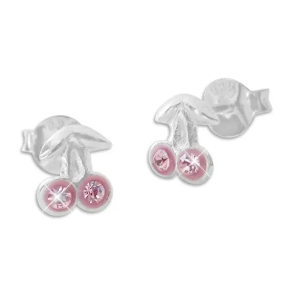 Ohrstecker|Silber Ohrstecker|Elfen Schmuck Zarte Kirschen Ohrstecker mit rosa Strass Kristallen 925 Silber