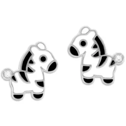 Ohrstecker|Silber Ohrstecker|Elfen Schmuck Zebra Ohrstecker mit Kristallen 925 Silber