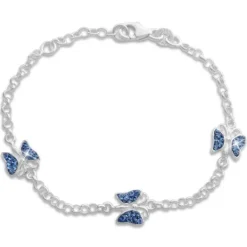 Kinderarmbänder|Weitere Armbänder|Elfen Schmuck Armband Schmetterlinge mit blauen Strass Steinen 925 Silber 16 cm