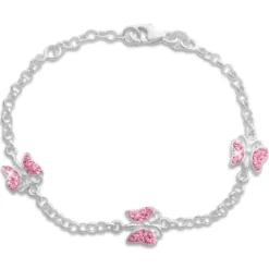 Kinderarmbänder|Weitere Armbänder|Elfen Schmuck Armband Schmetterlinge mit rosa Strass Steinen 925 Silber 16 cm
