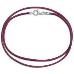 Kinderketten|Elfen Schmuck Lederband bordeauxviolett 38 cm mit 925 Silber Verschluss